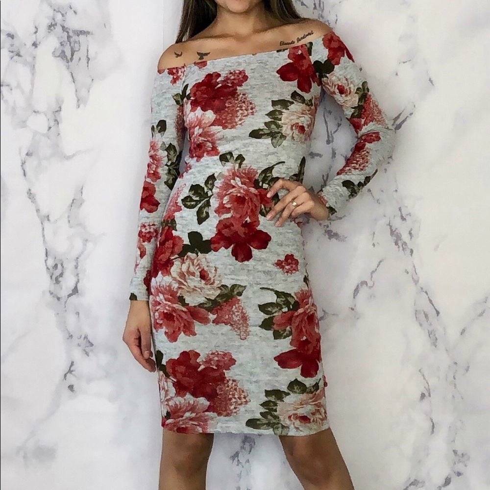 Gray Floral Dress - Picture 2 of 3